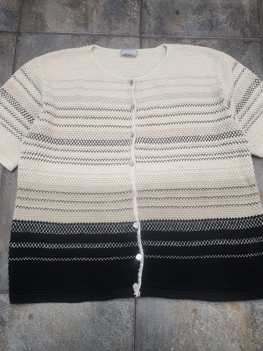 Vintage 90s Spunky Women's 2XL Short Sleeve Striped Button Up Cardigan Sweater